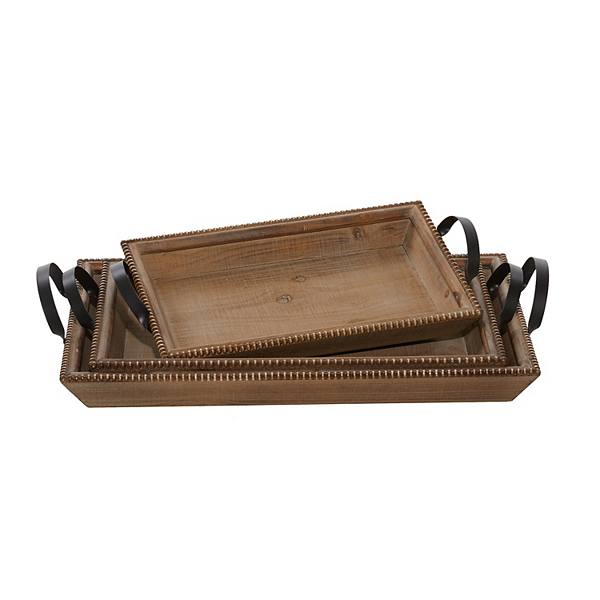 Stella & Eve Rectangular Wood Tray With Beaded Border 3-piece Set Stella & Eve