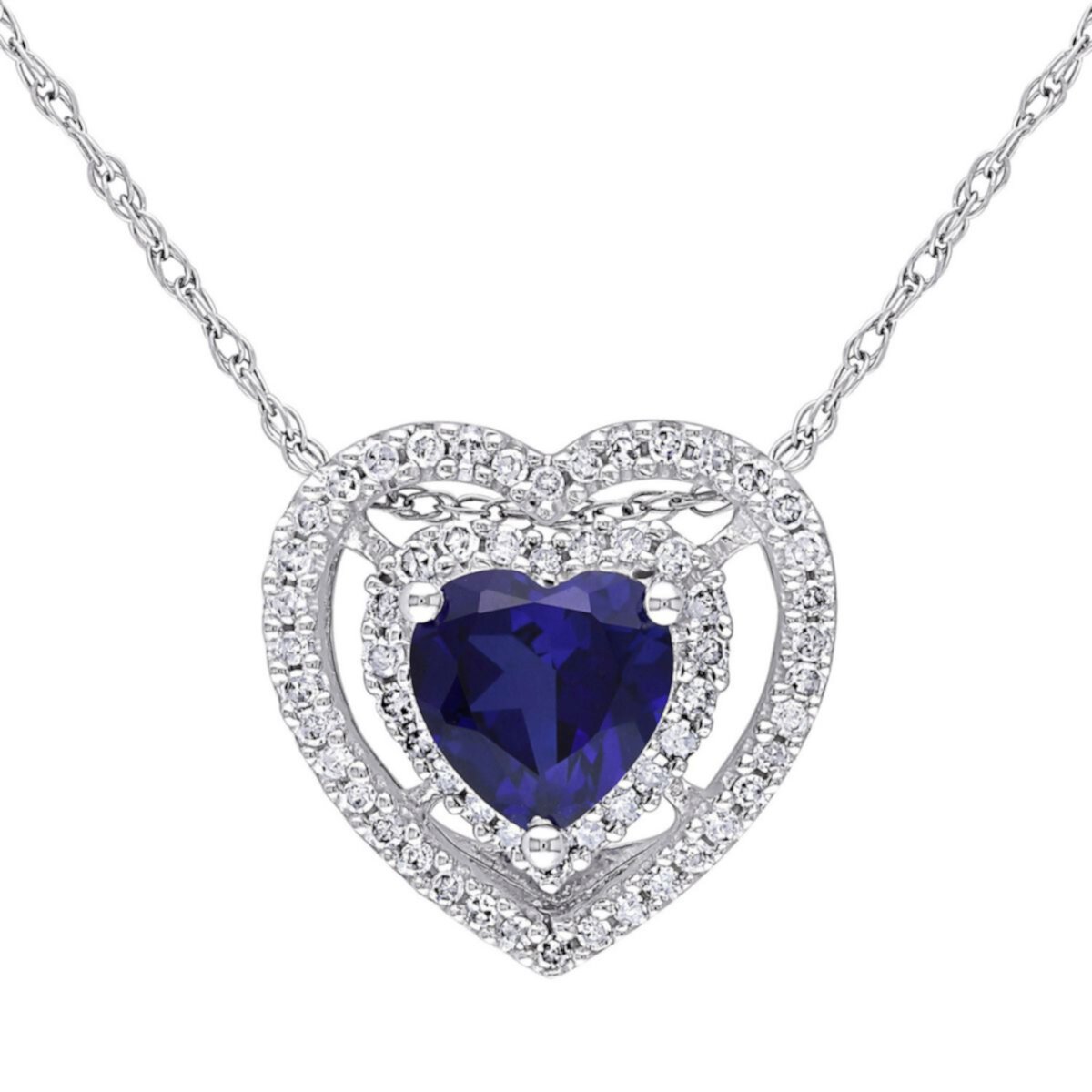 Stella Grace 10k White Gold 1/5 Carat T.W. Diamond & Lab-Created Sapphire Heart Pendant Necklace Stella Grace