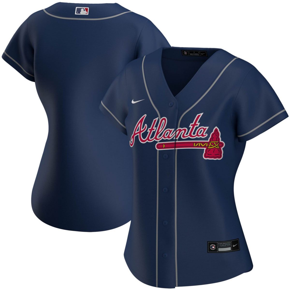 Женская тёмно-синяя футболка с коротким рукавом реплика Nike Atlanta Braves Nitro USA