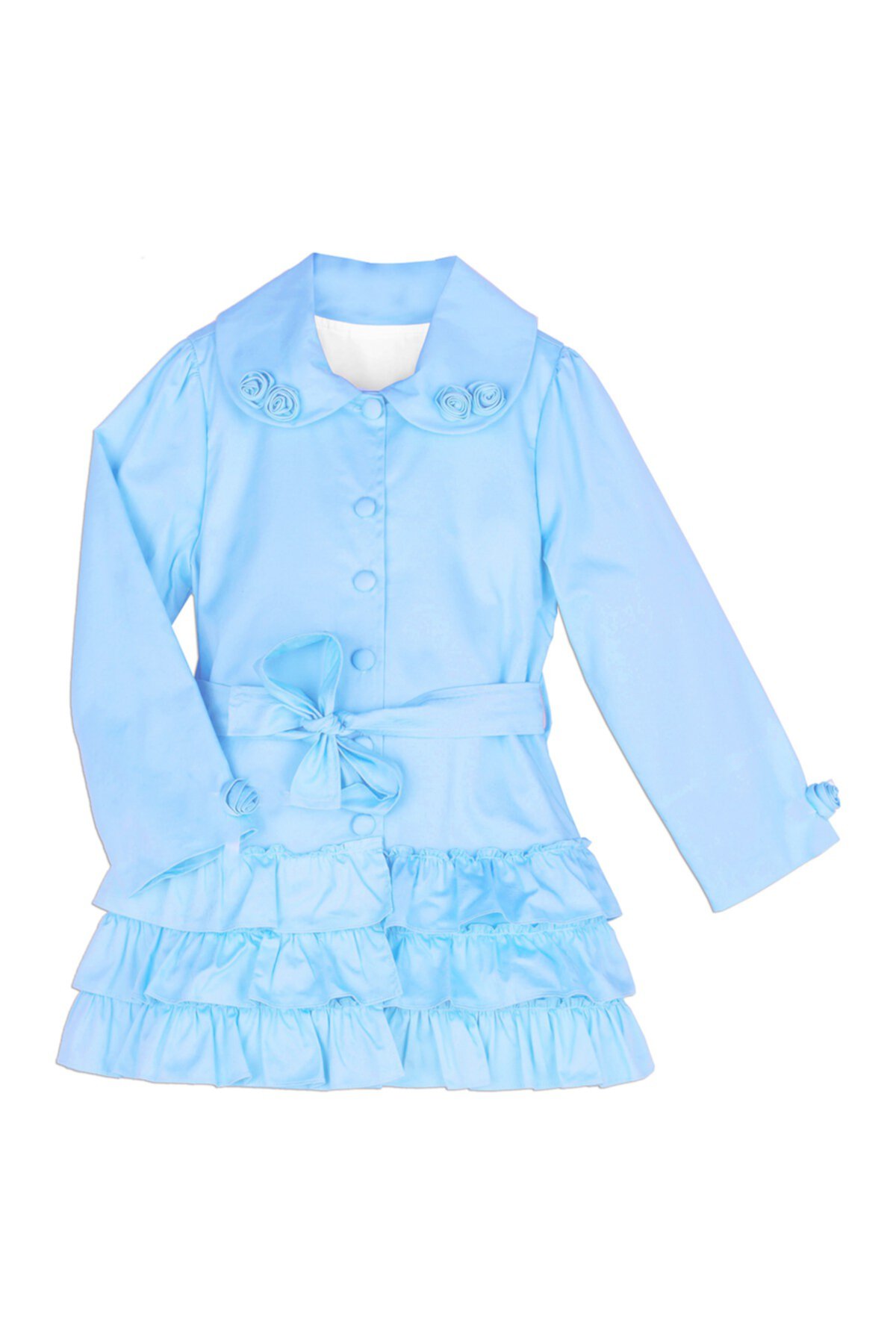 Collared Blue Twill Ruffled Coat (Little Girls & Big Girls) Joe-Ella