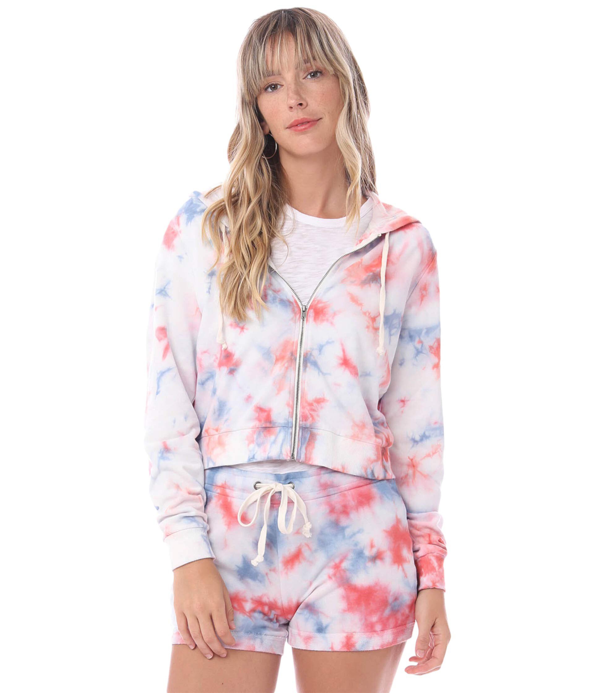 Tie-Dyed Lightweight Grench Terry Cropped Zipped Hoodie Alternative