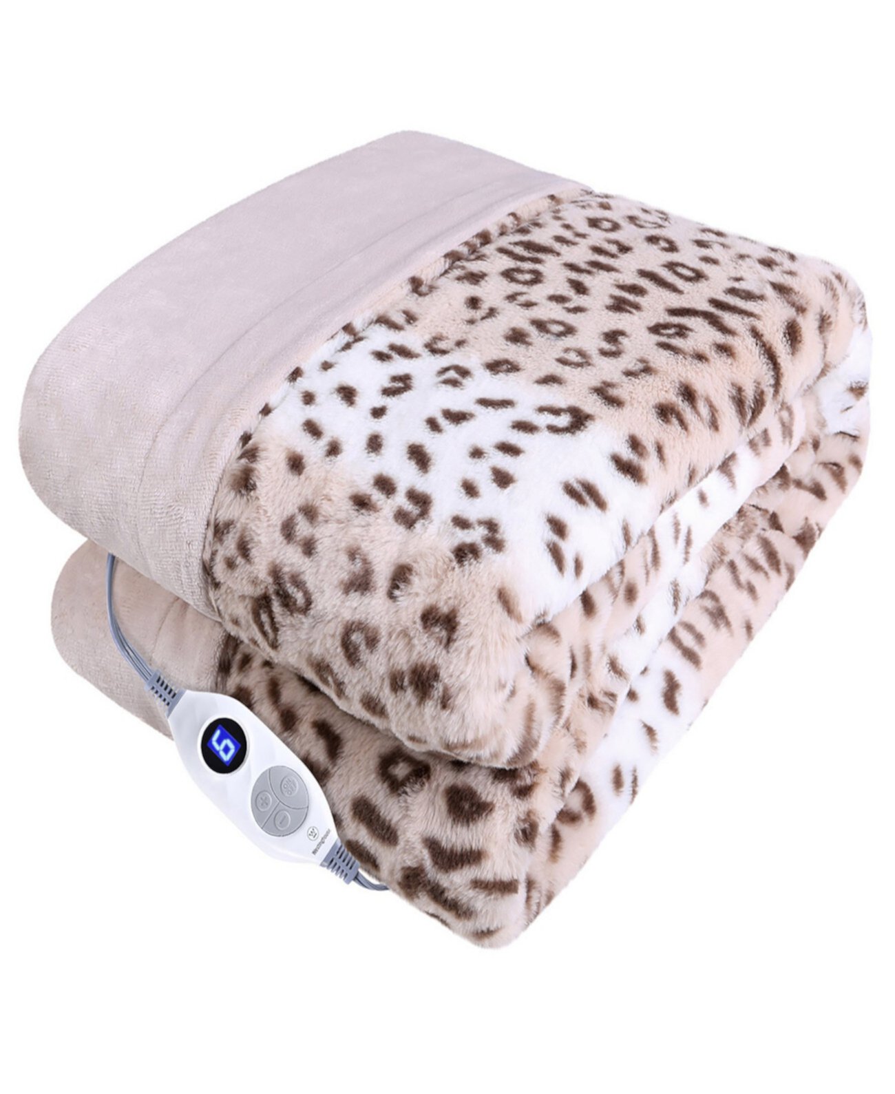Leopard Print Heated Throw in Flannel Rabbit Faux Fur, 50" x 60" Westinghouse