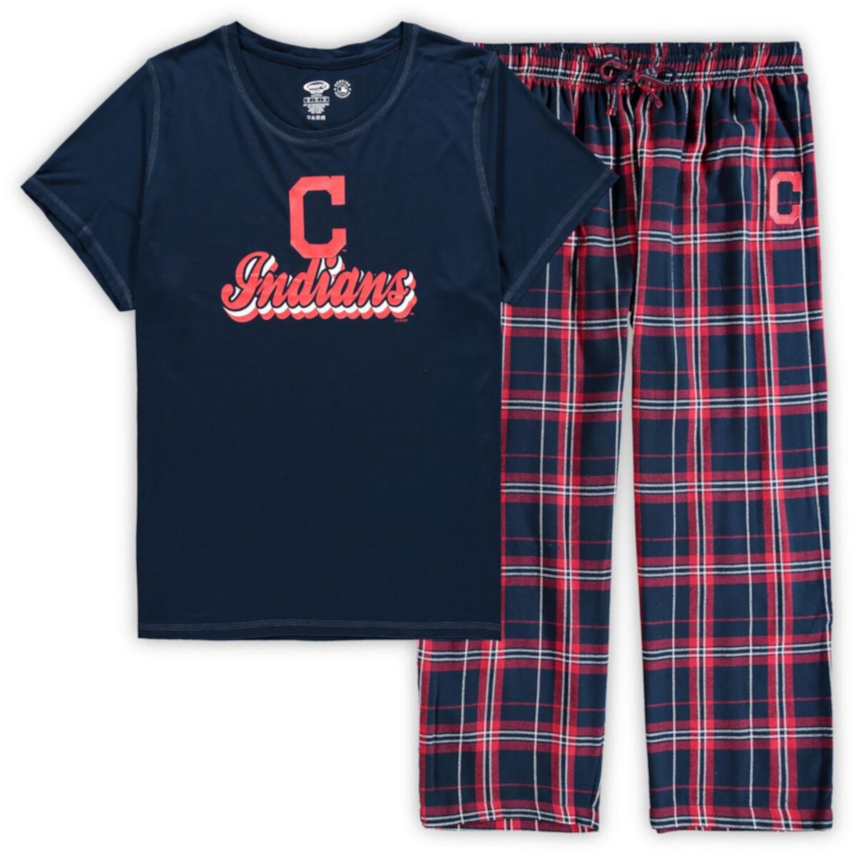 Женская одежда Concepts Sport Navy Cleveland Indians Plus Size Футболка и фланелевые брюки Комплект для сна Unbranded