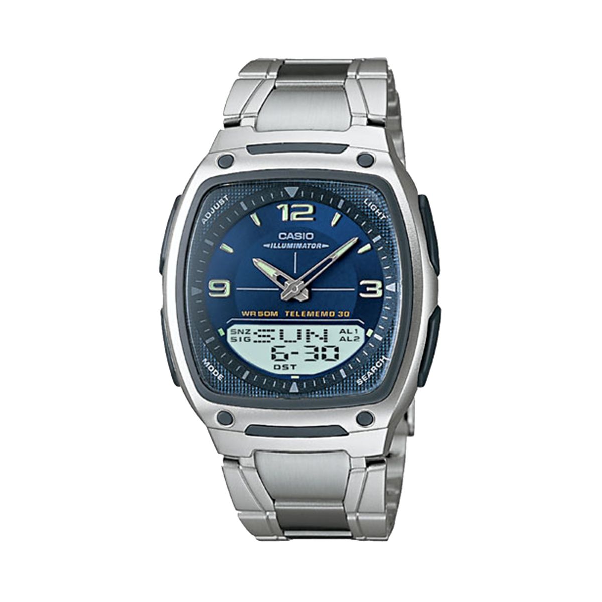 Мужские часы Casio Illuminator World Time с аналоговым и цифровым банком данных с хронографом - AW81D-2AV Casio