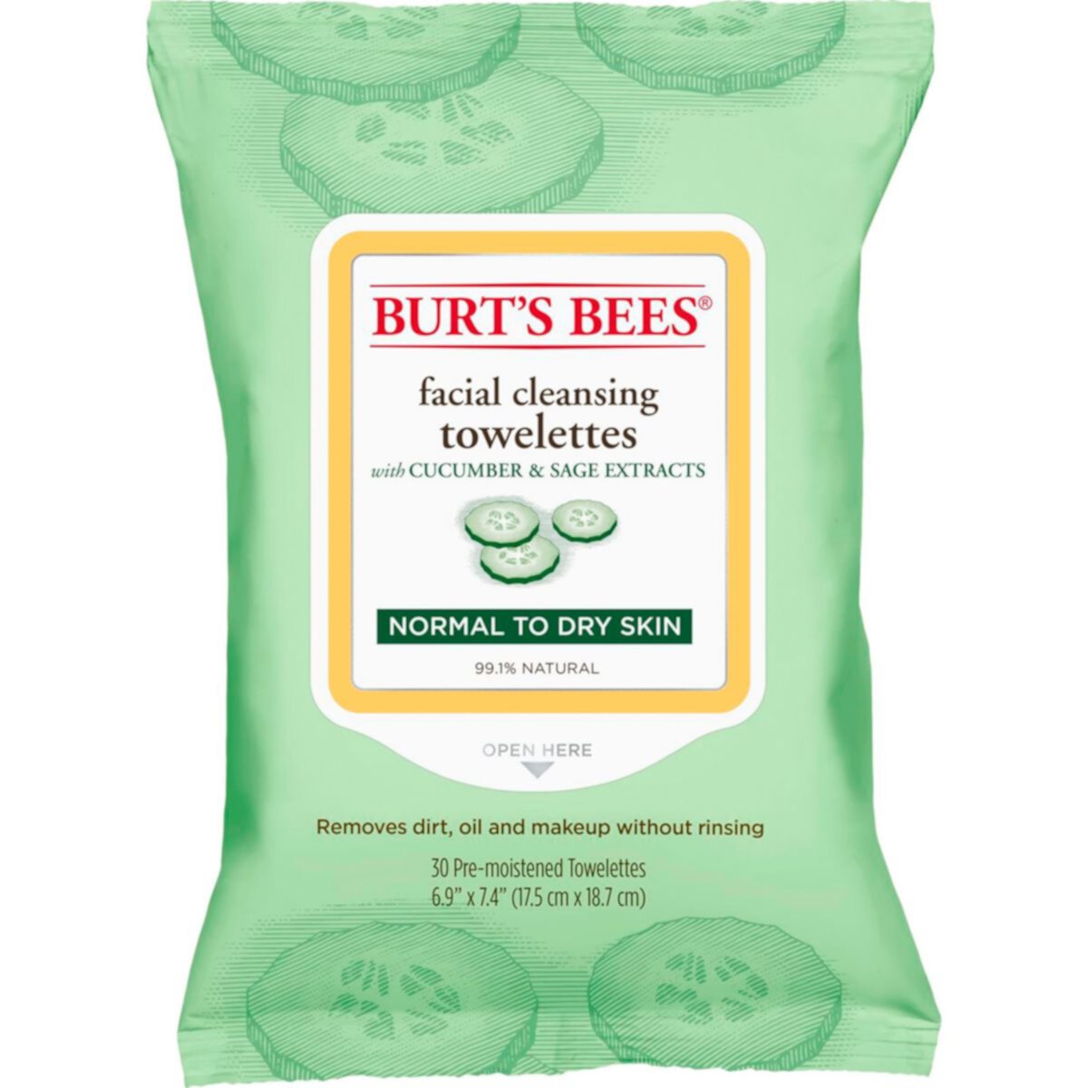 Салфетки очищающие для лица Burt's Bees - Cucumber & Sage BURT'S BEES