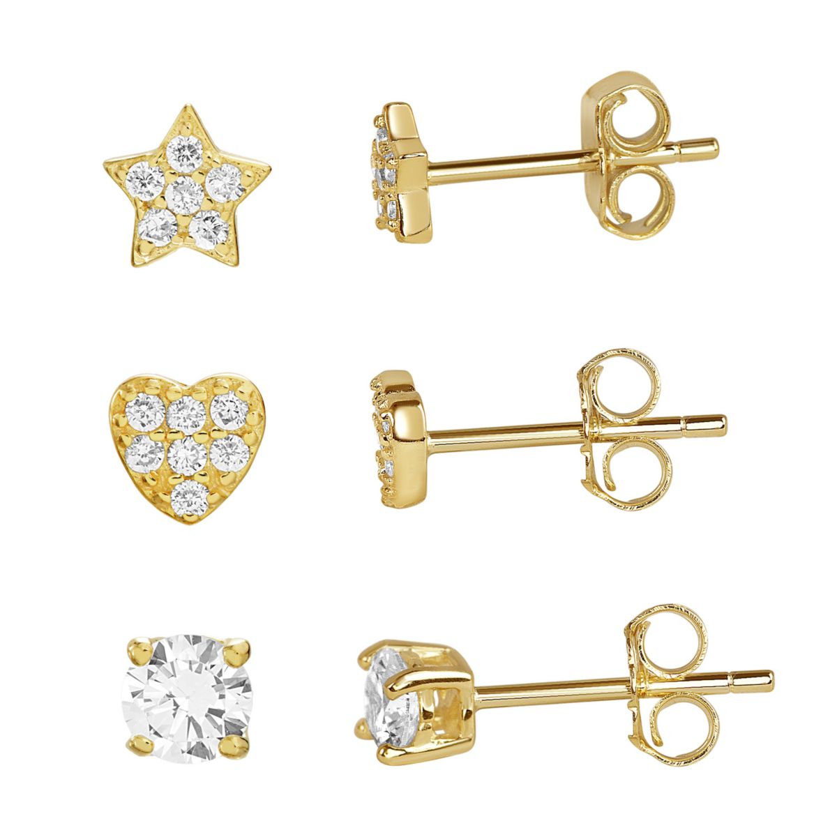 petit cheris 3 Pair Sterling Silver Cubic Zirconia Star, Heart & Stud Earring Set PETIT CHERIS