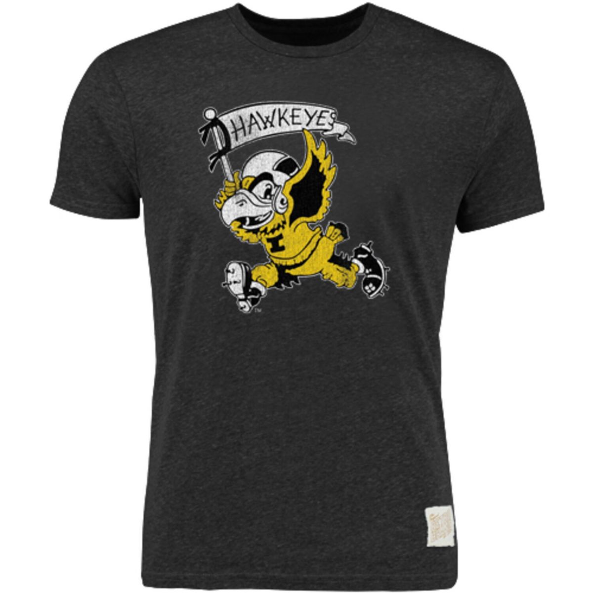 Мужская Футболка Original Retro Brand Heather Black Iowa Hawkeyes Vintage Herky Tri-Blend Original Retro Brand