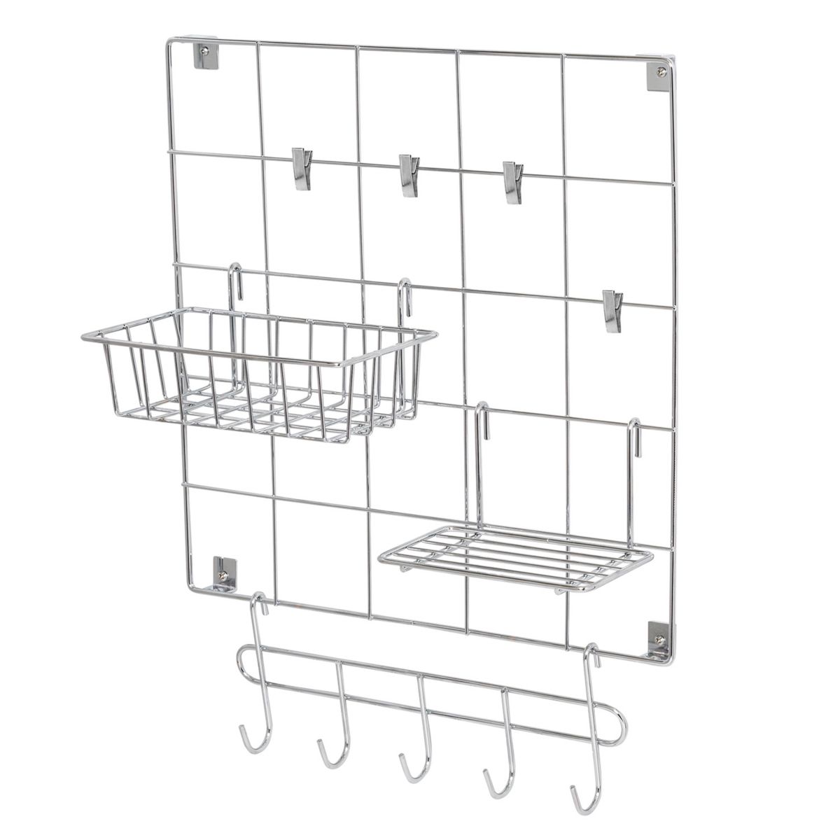 Honey-Can-Do 8-Piece Chrome Wire Wall Grid with Storage Accessories Honey-Can-Do