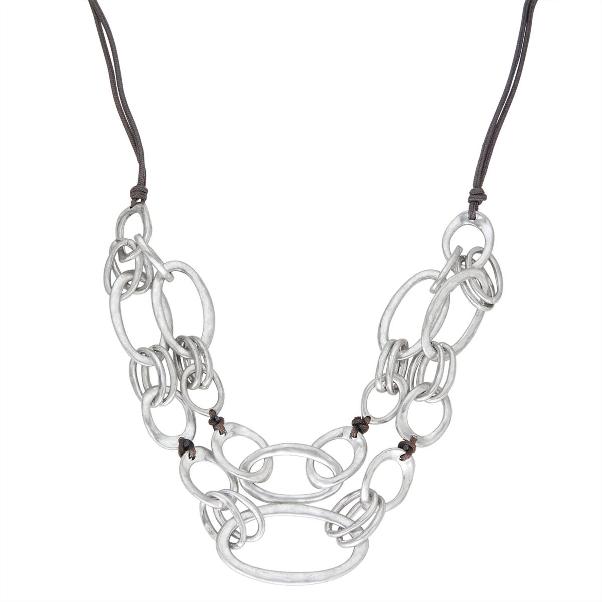 Bella Uno Worn Silver Two Row Open Link Necklace Bella Uno