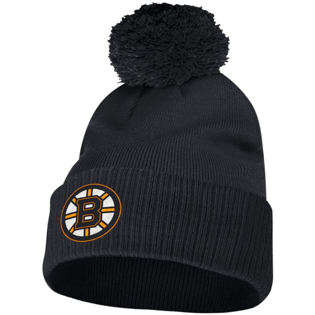 Men's adidas Black Boston Bruins Primary Logo Cuffed Knit Hat with Pom Adidas