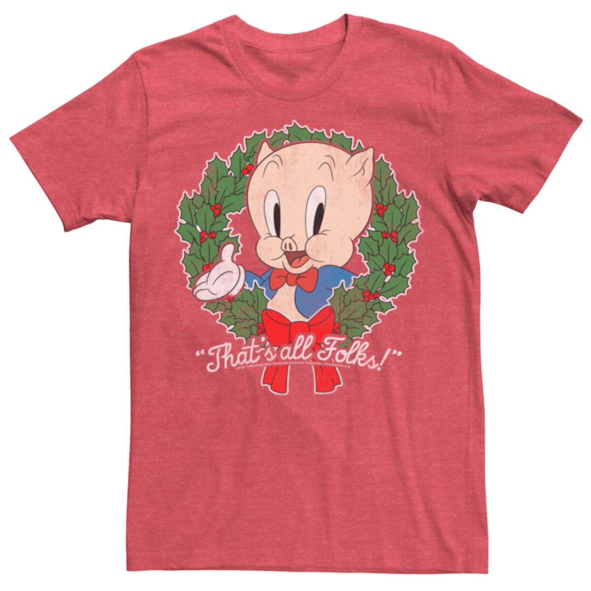 Мужская футболка с венком Looney Tunes Christmas Porky Pig It's All Folks Looney Tunes