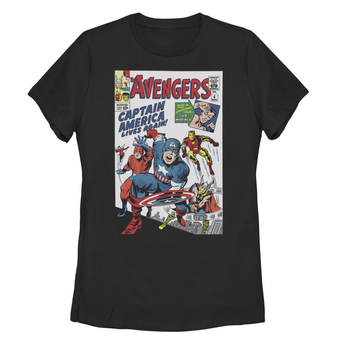 Подростковая хлопковая футболка Marvel Avengers с принтом Капитана Америки и короткими рукавами Licensed Character