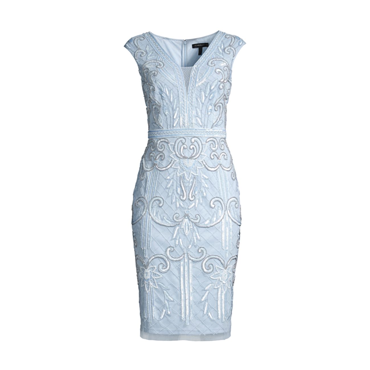 Коктейльное платье-футляр с V-образным вырезом и бисером Aidan Mattox