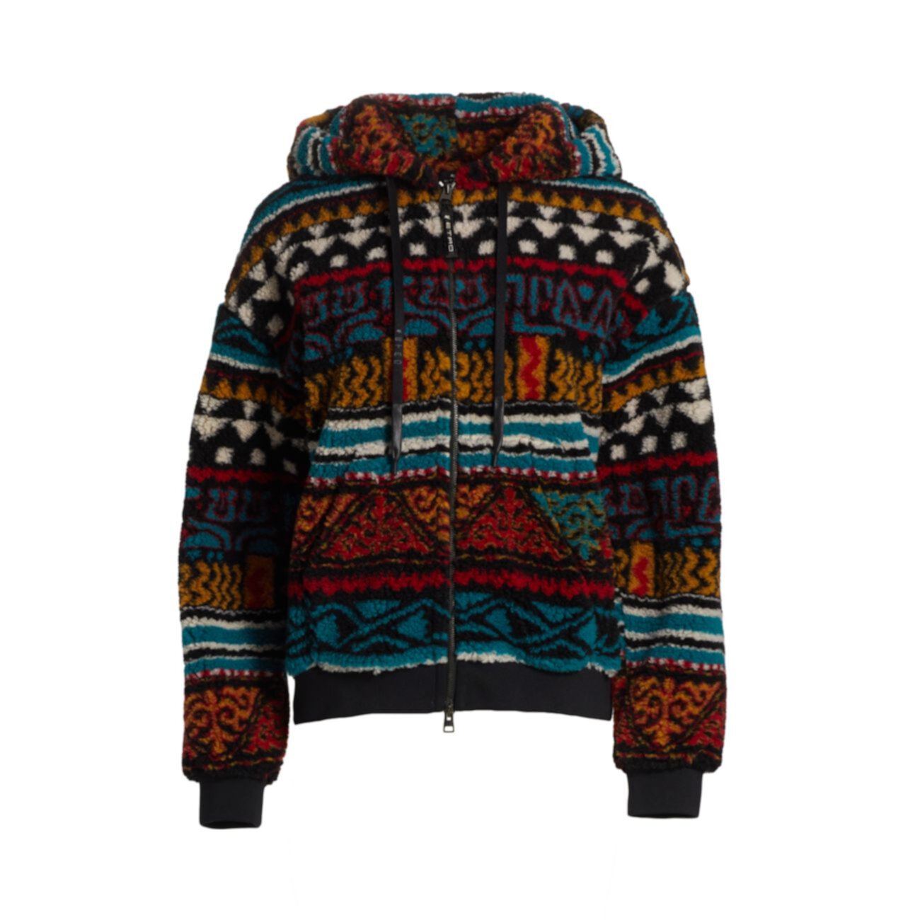 Флисовый свитер на молнии с капюшоном и геометрическими лентами Etro