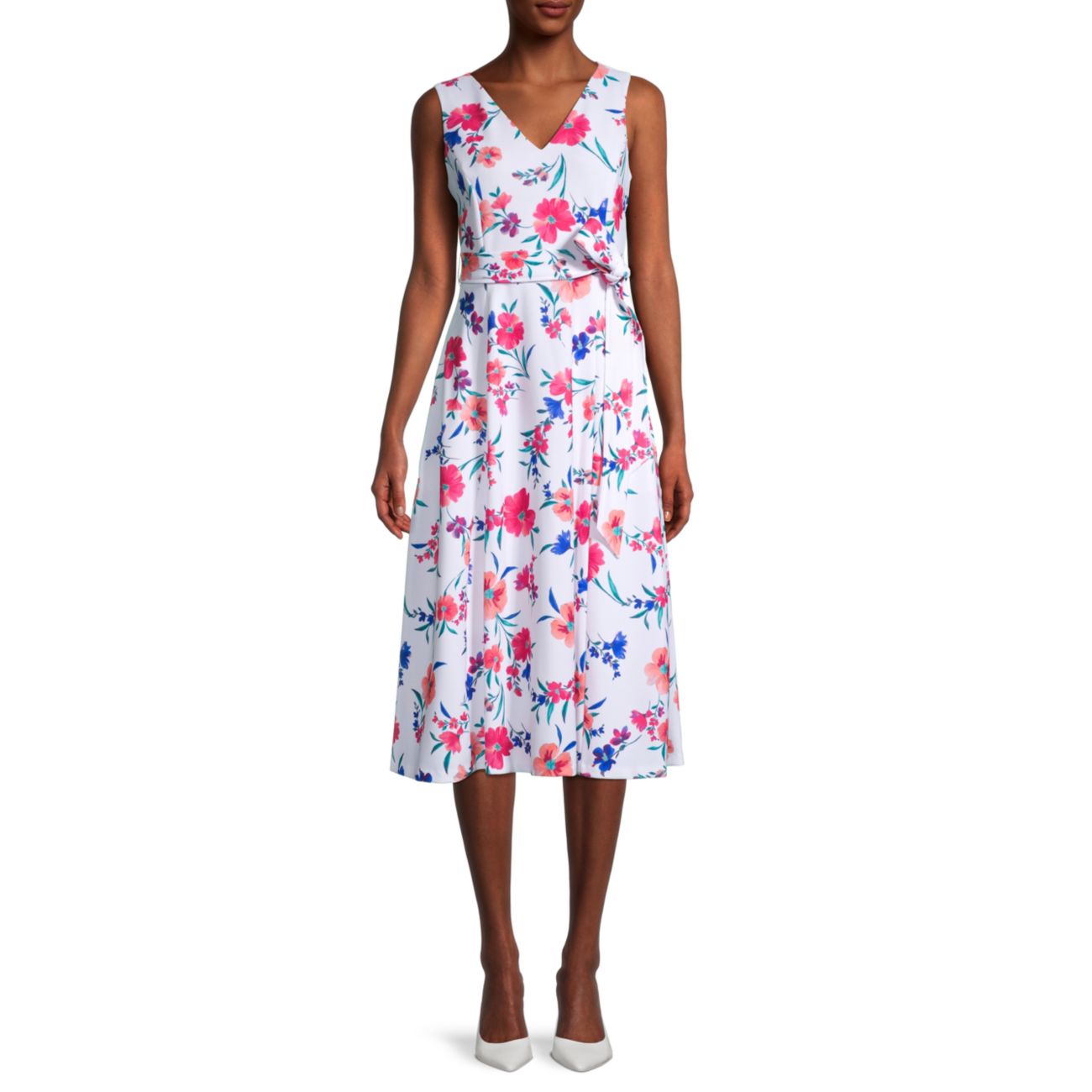 Платье с цветочным принтом и поясом Calvin Klein
