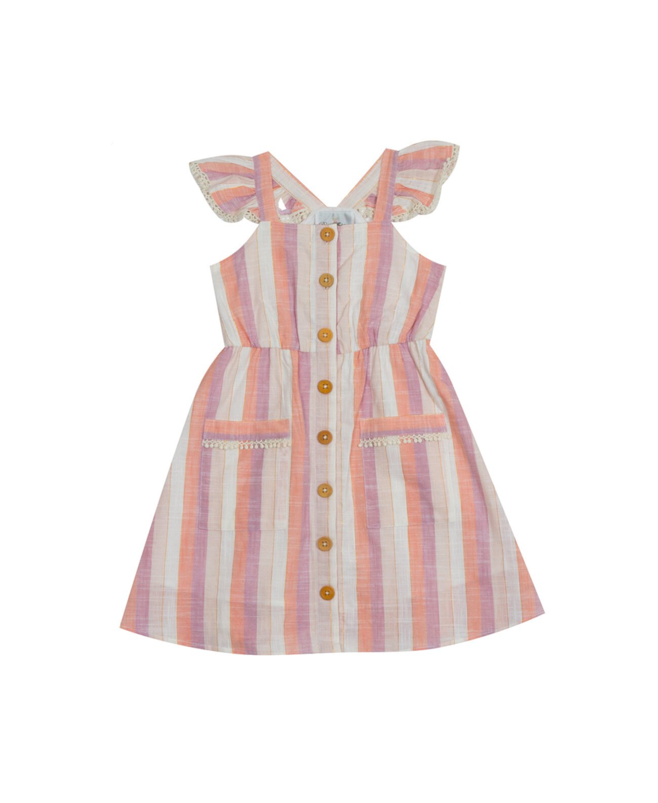Платье в полоску для маленьких девочек с развевающимися рукавами Rare Editions