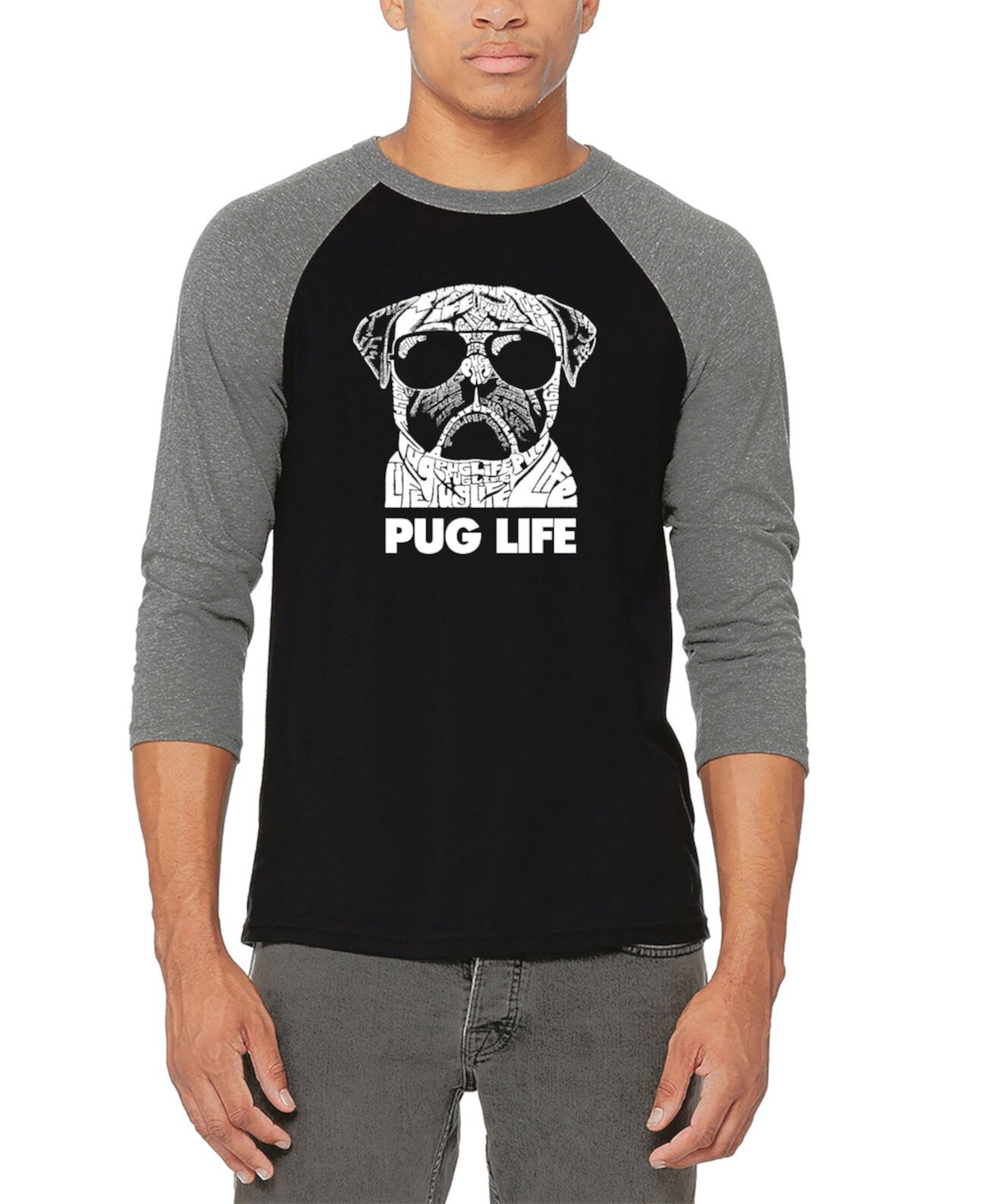 Мужская футболка Pug Life с регланом и бейсболом Word Art LA Pop Art