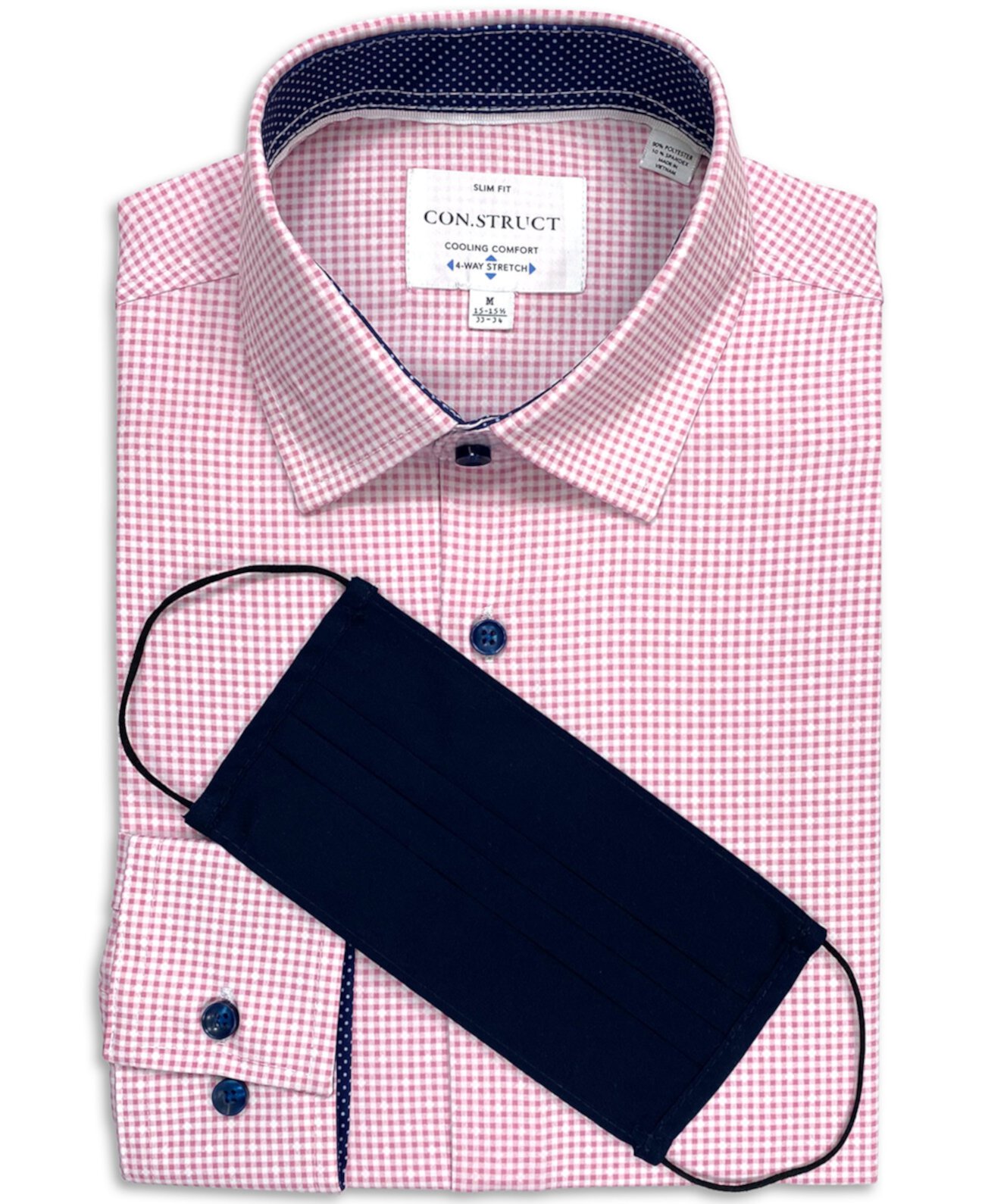 Мужская приталенная классическая рубашка с принтом в мелкую клетку Con.Struct, созданная для «БЕСПЛАТНОЙ маски для лица Macy, пока есть запасы». CONSTRUCT