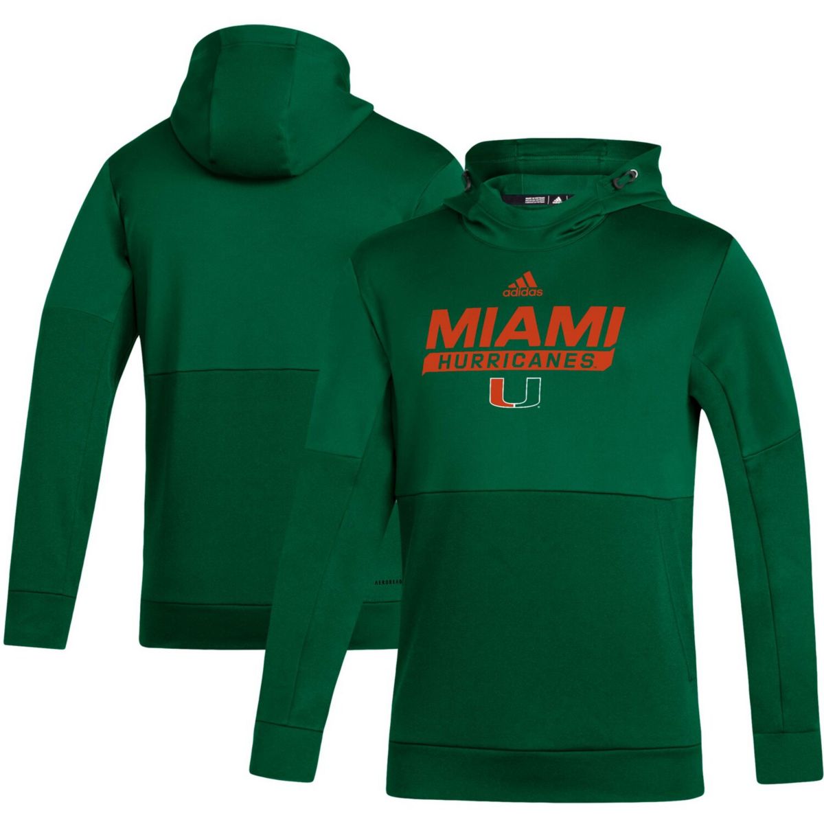 Men's adidas Green Miami Hurricanes Locker Tailsweep Team Issue AEROREADY Pullover Hoodie Adidas