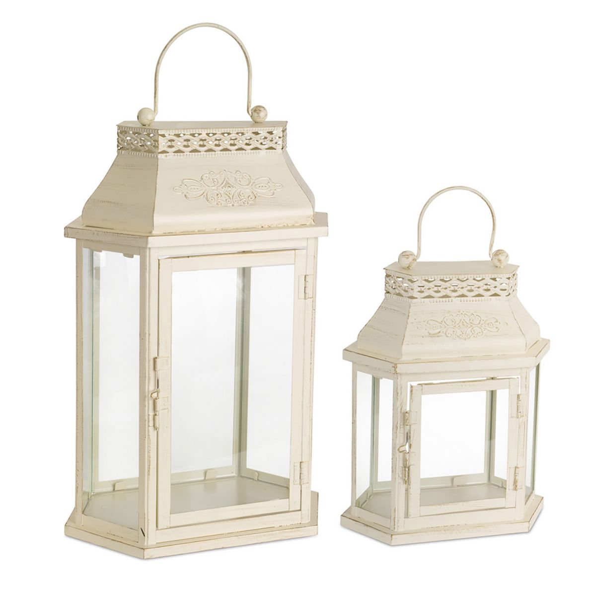 Потертый шик Off White Lantern Table Decor Набор из 2 предметов Melrose