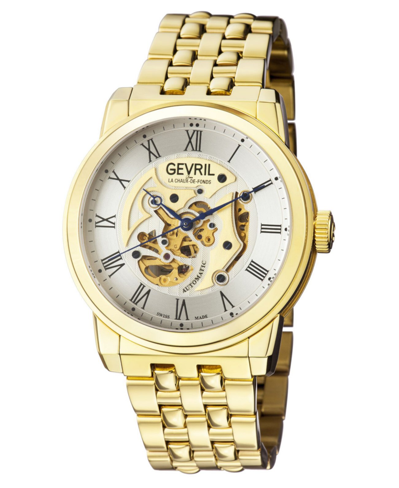 Мужские часы Vanderbilt Swiss Automatic Ion Plating с золотым браслетом из нержавеющей стали 47 мм Gevril