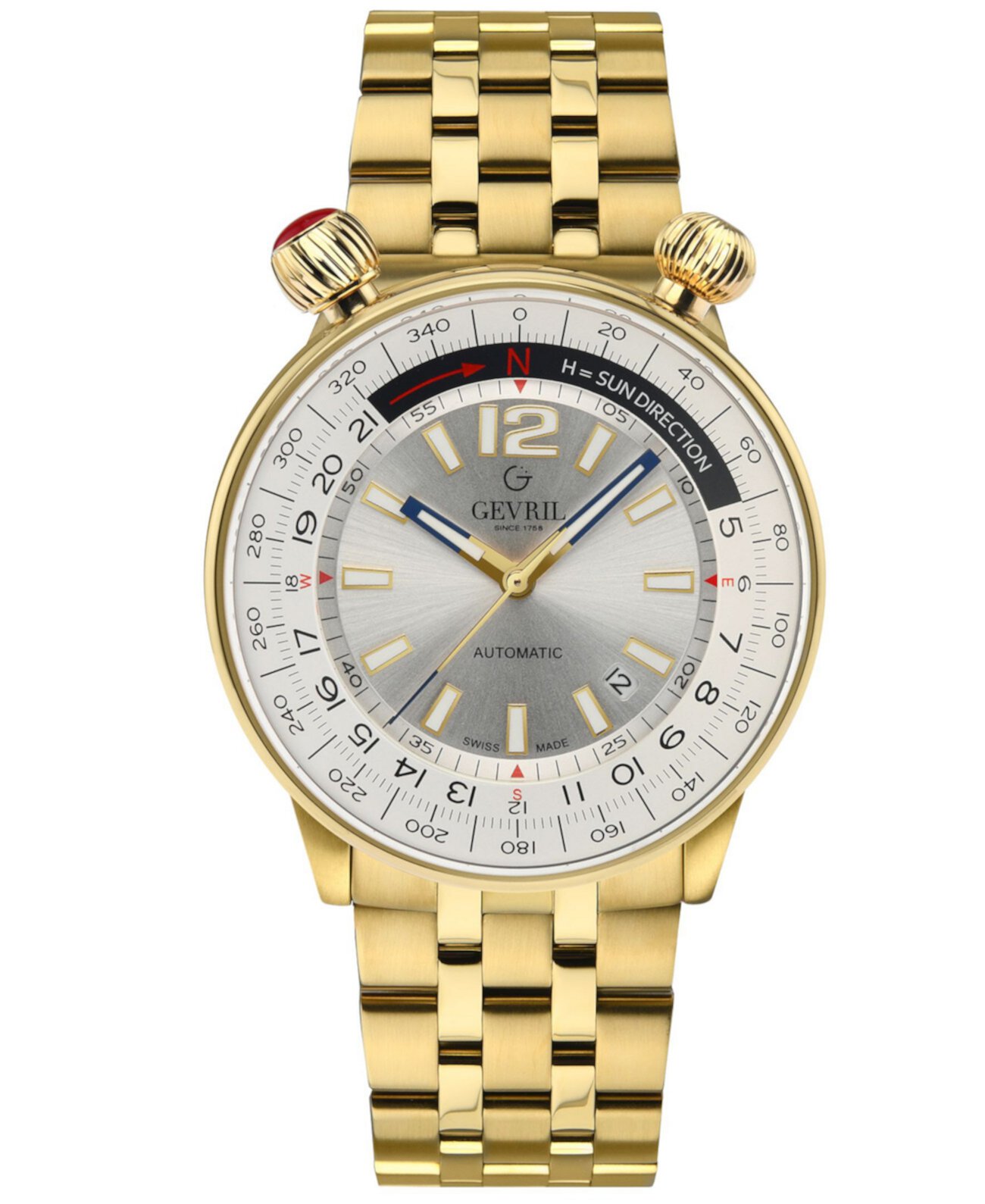 Мужские часы Wallabout Swiss с автоматическим ионным покрытием из нержавеющей стали с золотым браслетом, 44 мм Gevril