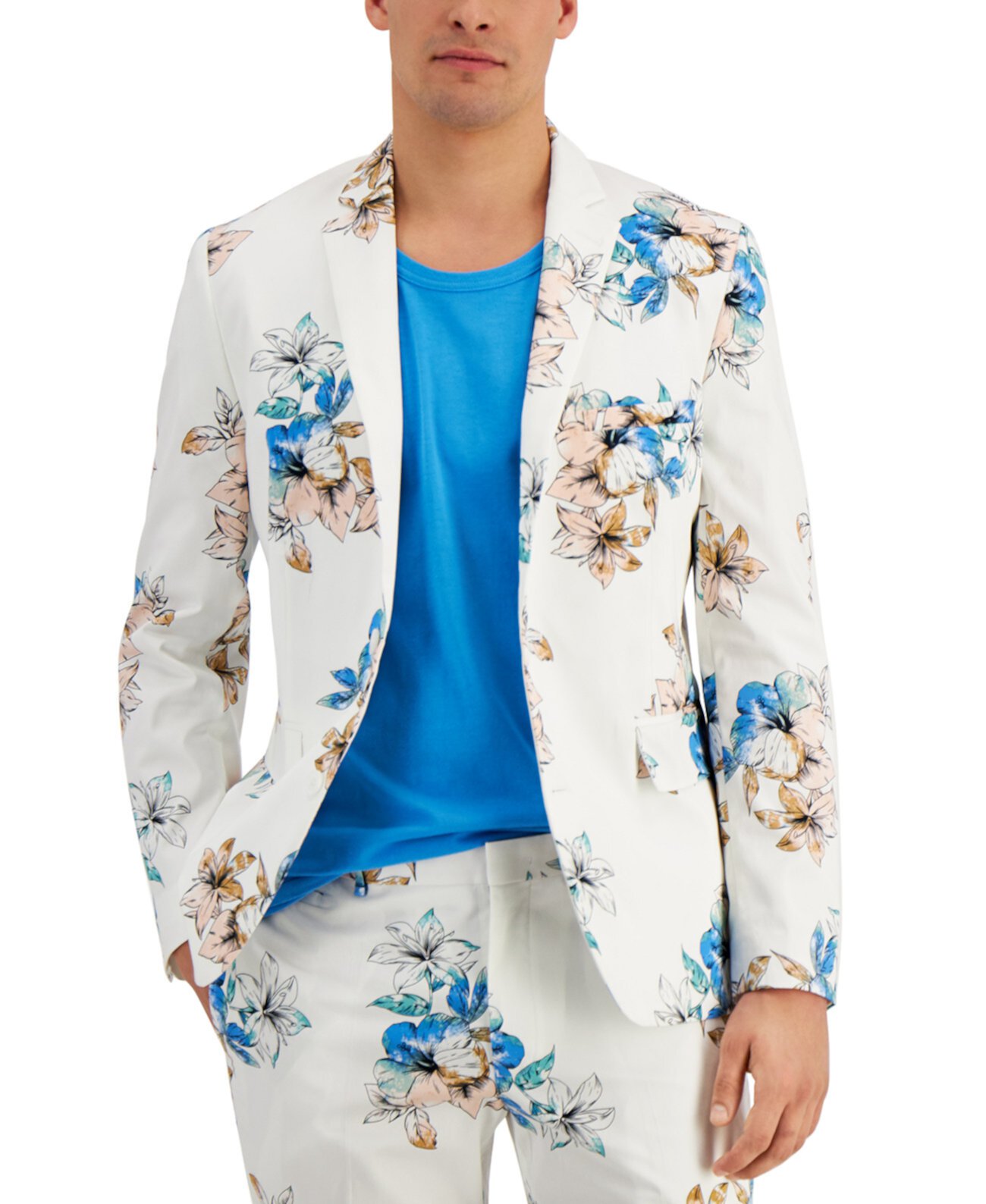 Мужской приталенный пиджак с тропическим цветочным принтом, созданный для Macy's INC International Concepts