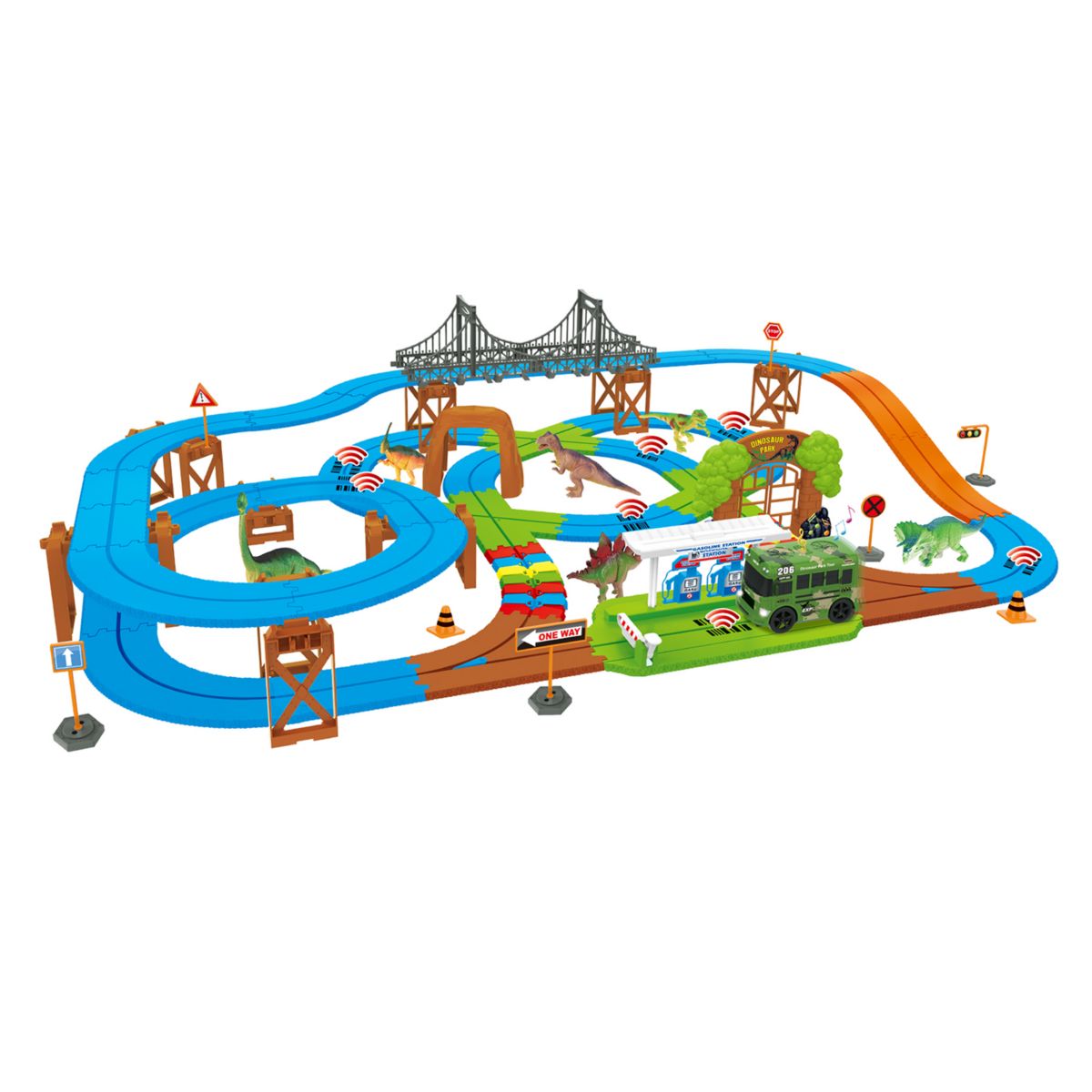 Набор Dino Safari Galaxy Flex-Track с 115 деталями и Intelli-Bus, 6 фигурок динозавров World Tech Toys