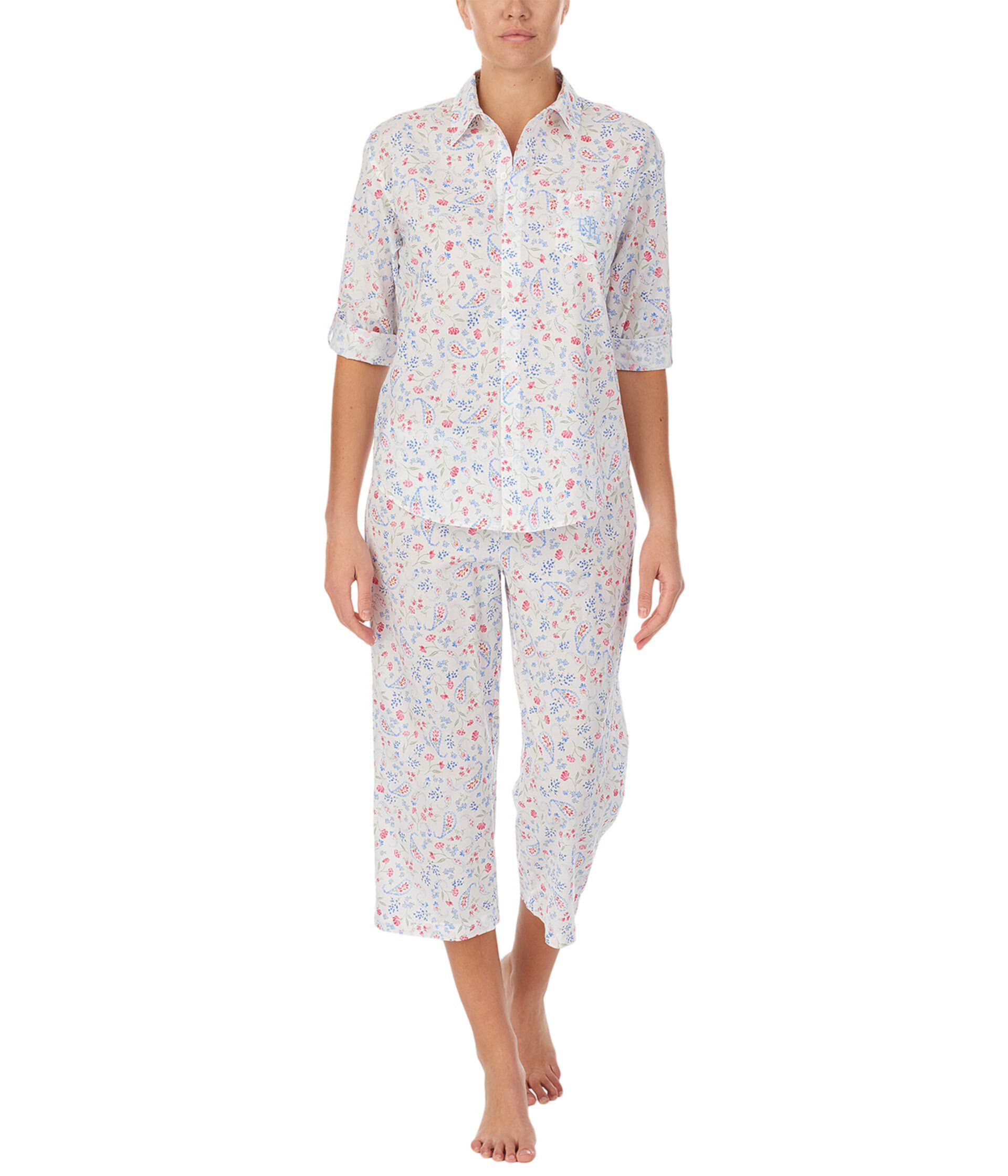 Плетеный пижамный комплект с рукавами 3/4 His Shirt Capris Ralph Lauren