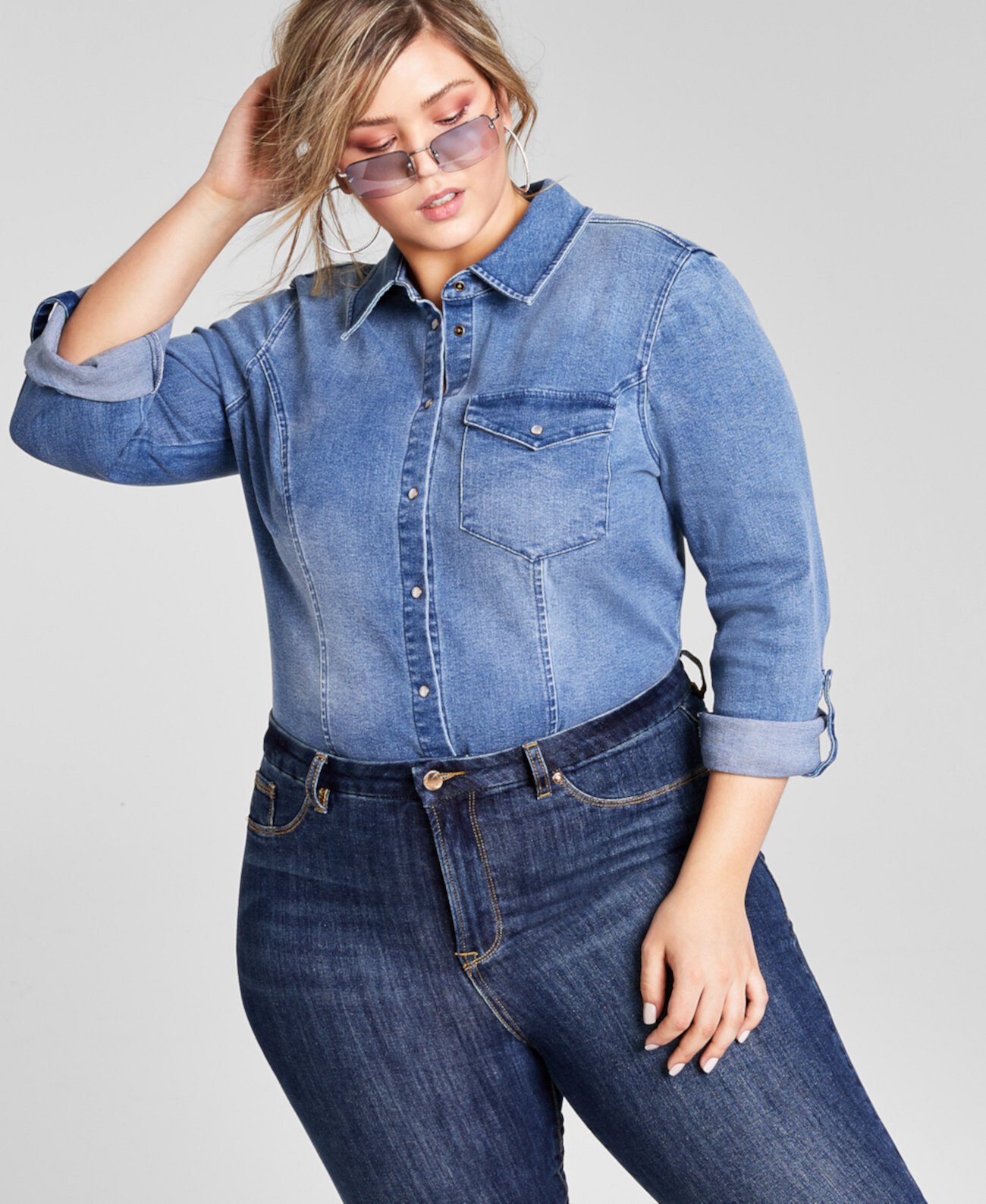 Модное джинсовое боди-рубашка больших размеров, созданное для Macy's Nina Parker