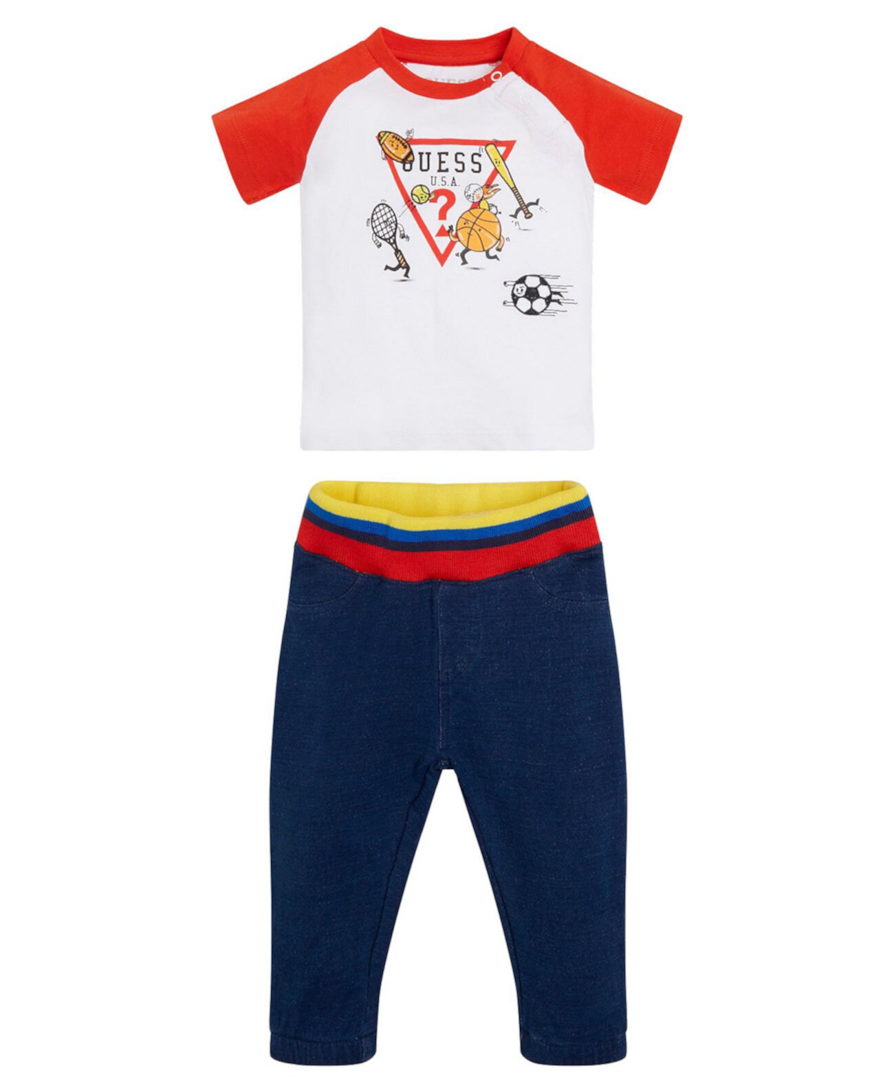 Футболка с принтом и вышивкой логотипа для маленьких мальчиков и джоггеры из трикотажного денима, 2 предмета GUESS