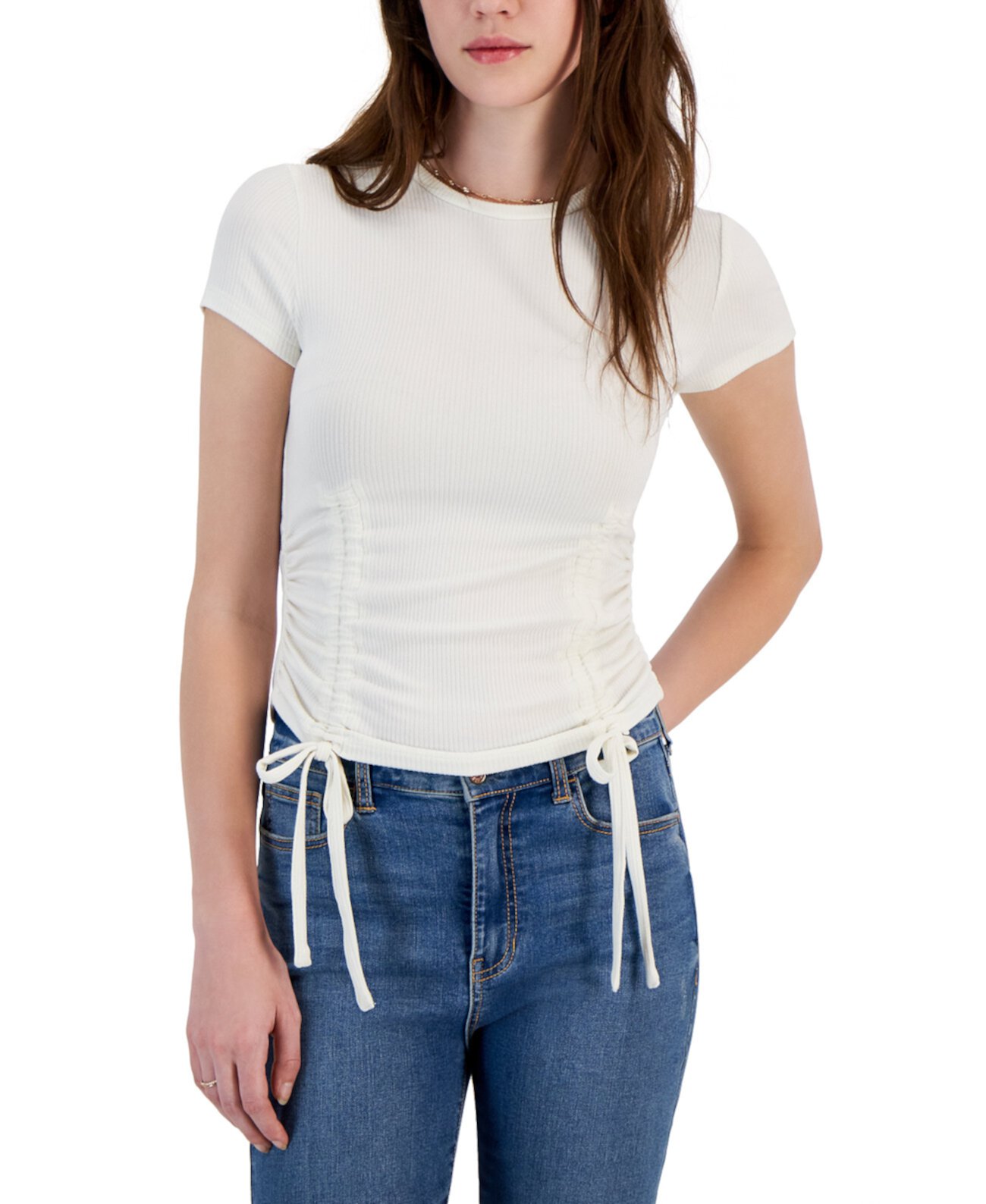 Juniors' Ribbed Side-Ruched Top Just Play