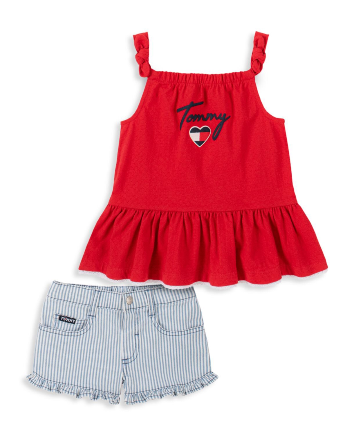 Двухкомпонентный топ с логотипом и логотипом Little Girl; Комплект шорт в полоску Tommy Hilfiger