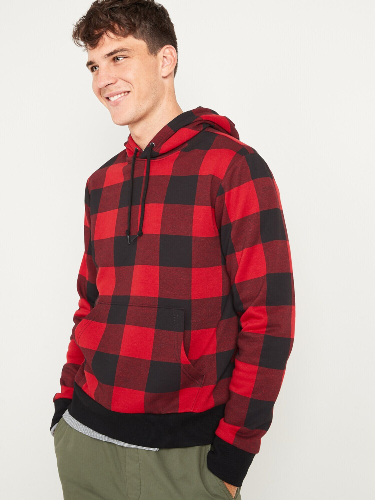 Plaid Gender-Neutral Pullover Hoodie for Adults Old Navy