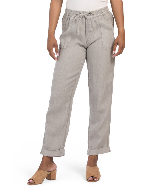 Linen Pigment Dyed Cropped Pull On Tapered Leg Pants Nicole Miller New York