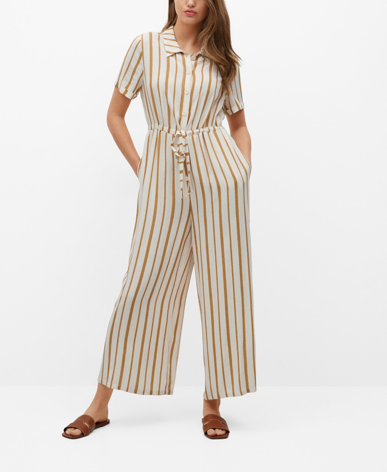 <b>MANGO</b> Women&#x27;s Striped Jumpsuit with Belt.