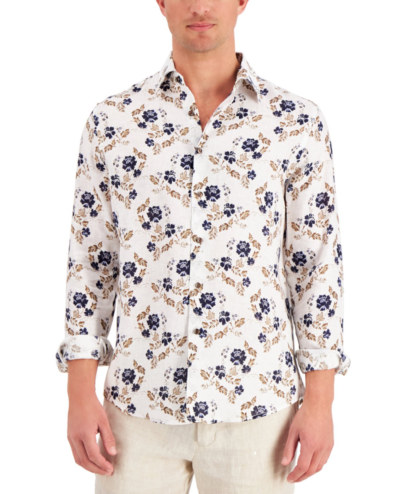 Мужская льняная рубашка с принтом Asola Flora, созданная для Macy's Tasso Elba