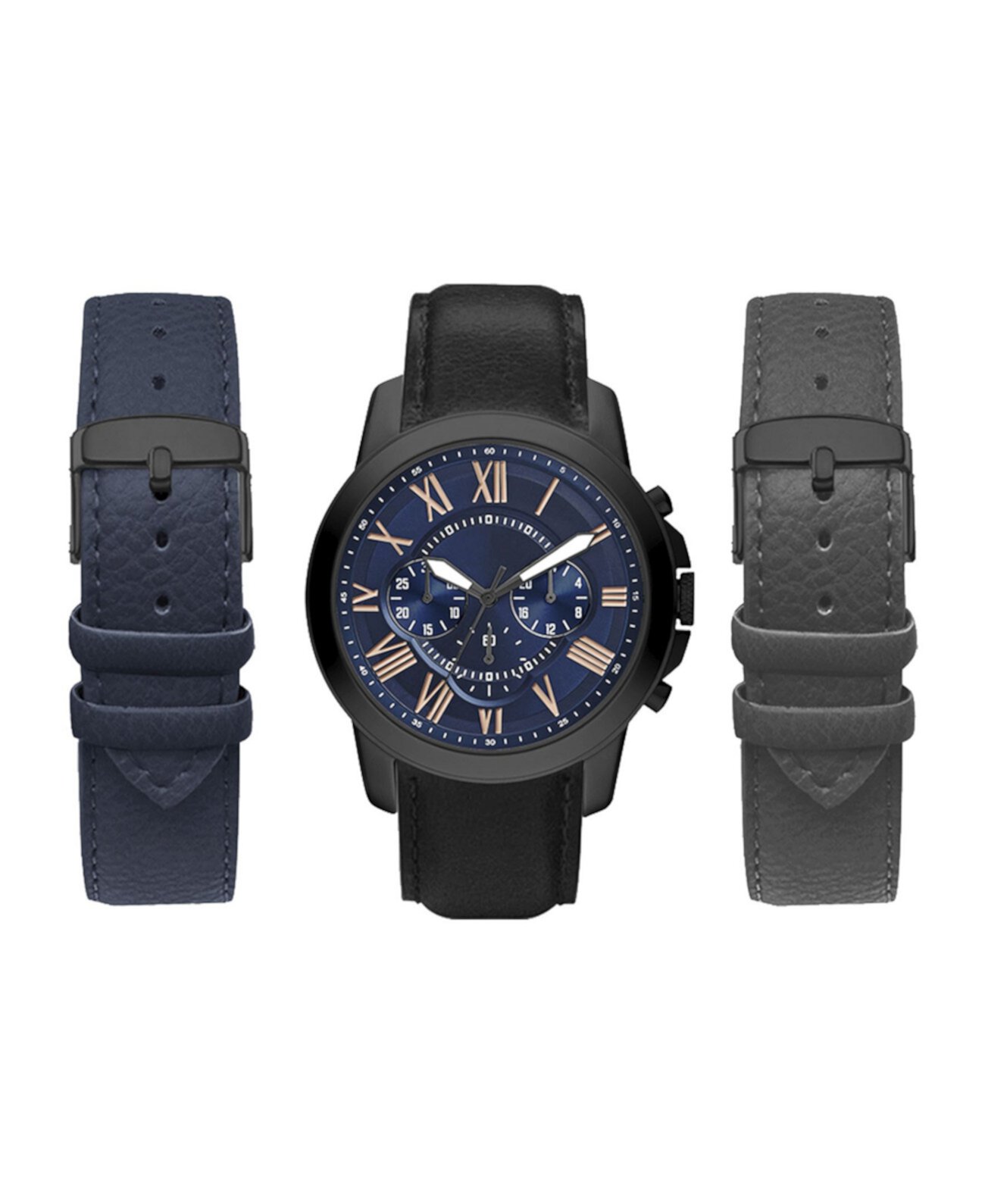 Мужские аналоговые часы с черным ремешком 44 мм с черным, серым и темно-синим сменными ремешками American Exchange