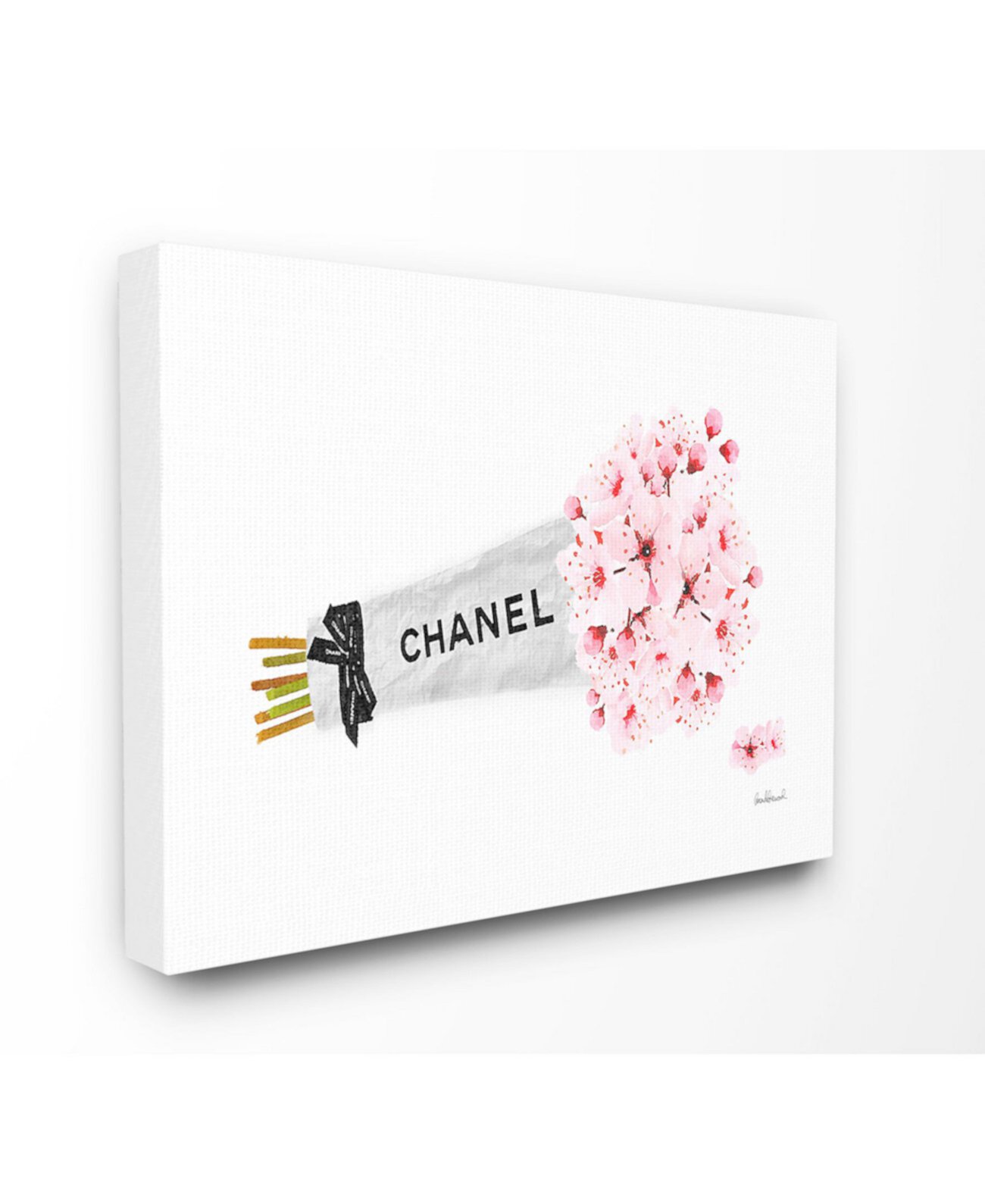 Картины на холсте Fashion Chanel с цветами вишни, 16 дюймов (Д) x 20 дюймов (В) Stupell Industries