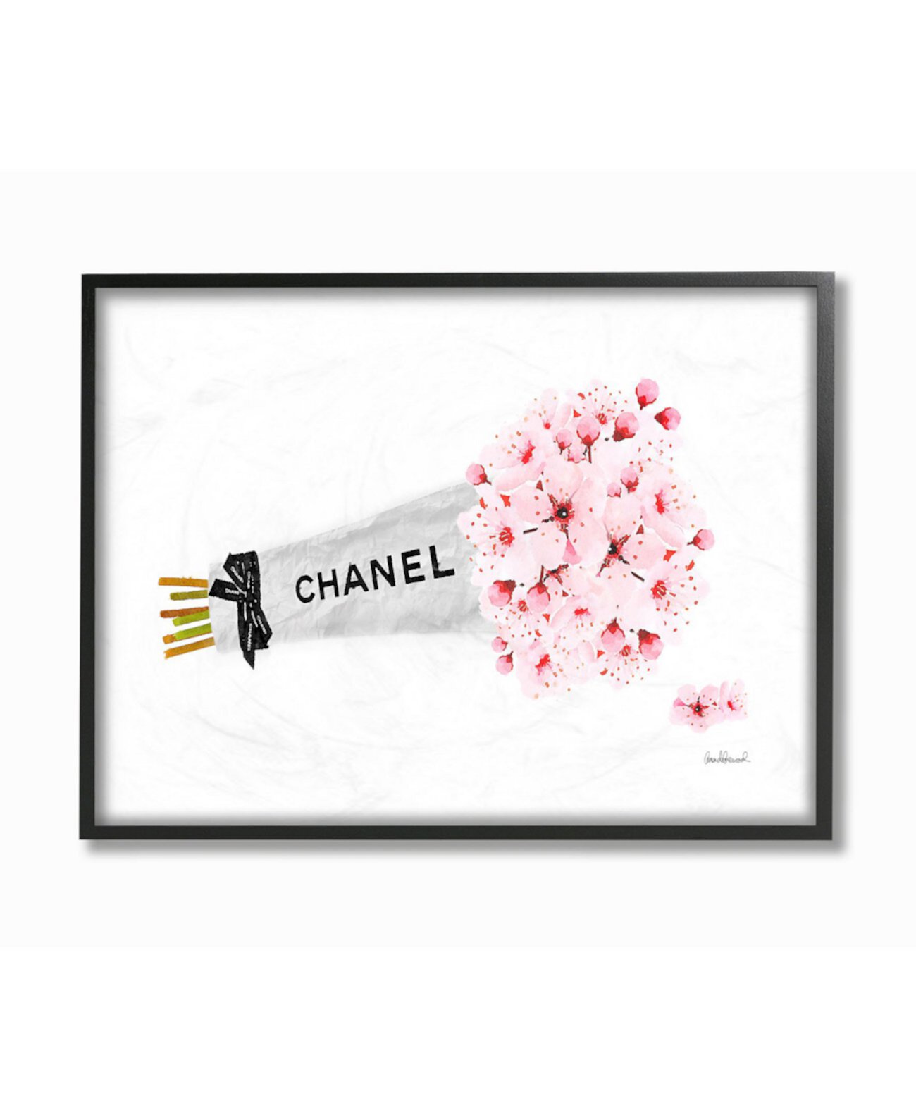 Текстурированное искусство в рамке Fashion Chanel с цветами вишни в обертке, 24 дюйма (длина) x 30 дюймов (высота) Stupell Industries