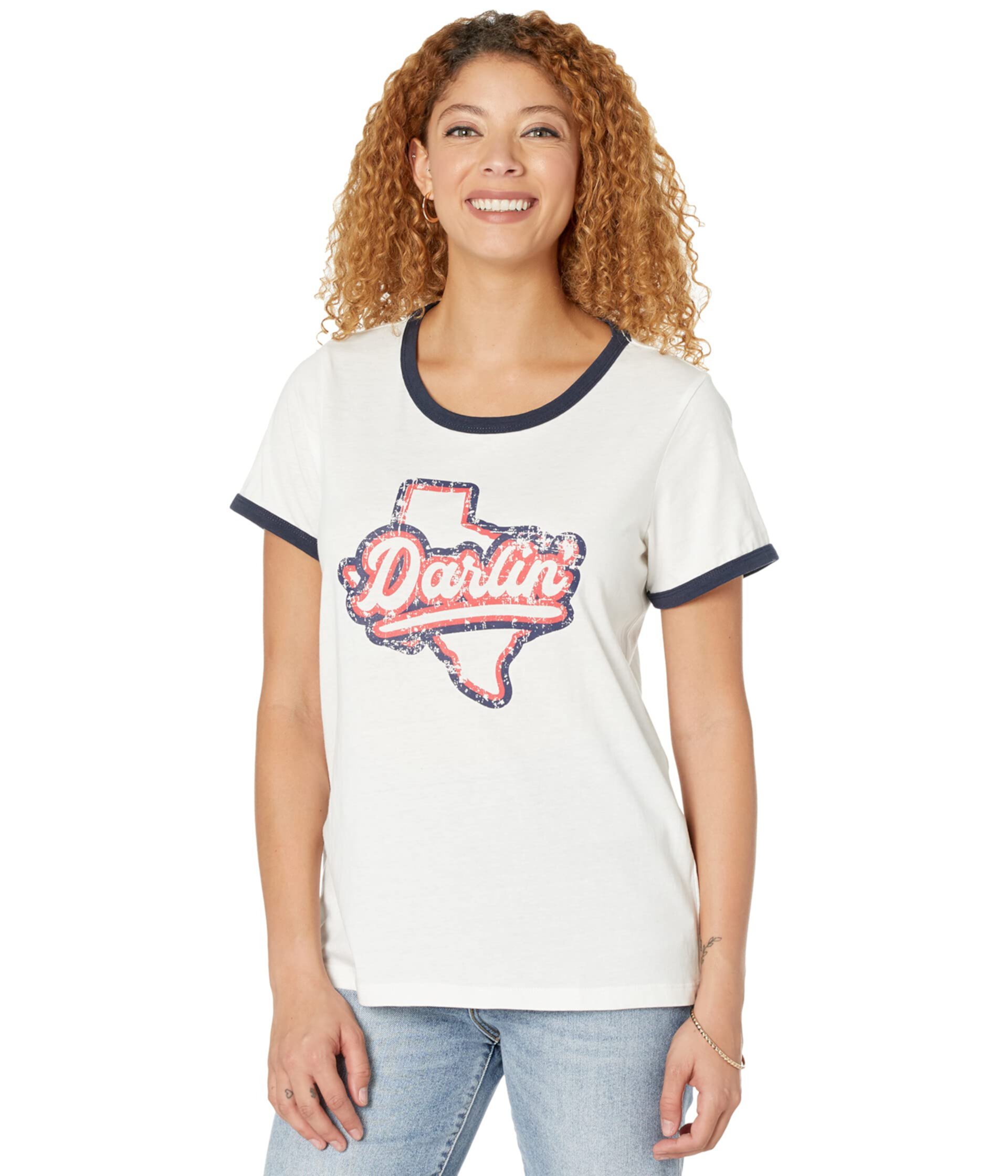 Texas Darlin Graphic Ringer T-Shirt 49T9947 Rock and Roll Cowgirl