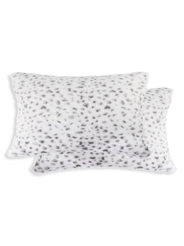 Комплект из 2 прямоугольных подушек из искусственного меха с принтом снежного леопарда Belton Luxe Faux Fur