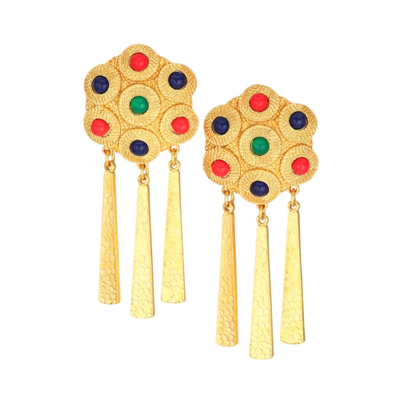 Satin 22K Goldplated &amp; Multicolor Cabochon Clip-On Drop Earrings Kenneth Jay Lane