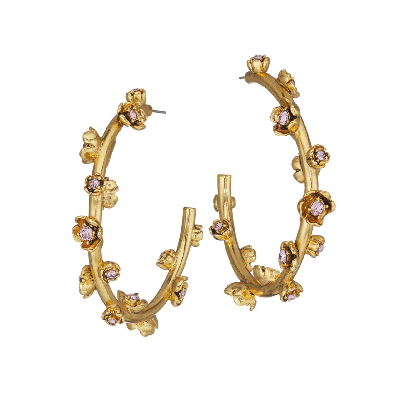 Goldtone & amp; Серьги-кольца Swarovski с кристаллами и цветочным узором Oscar de la Renta