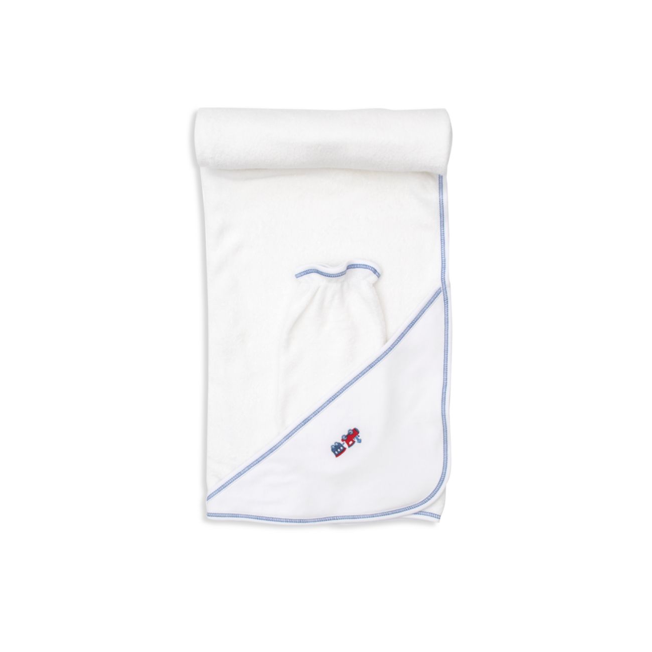 Двухкомпонентное полотенце с капюшоном для мальчиков и девочек «Железнодорожный поезд». Набор для мытья рук Kissy Kissy