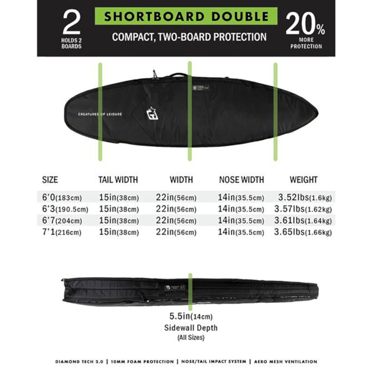 Двойная сумка для серфинга Shortboard DT 2.0 Creatures of Leisure