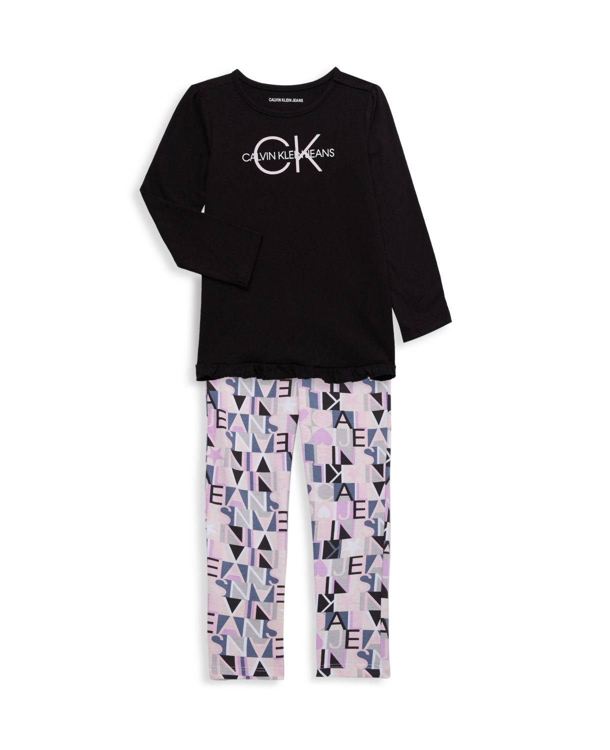Двухкомпонентный топ с логотипом и логотипом Little Girl; Комплект леггинсов Calvin Klein