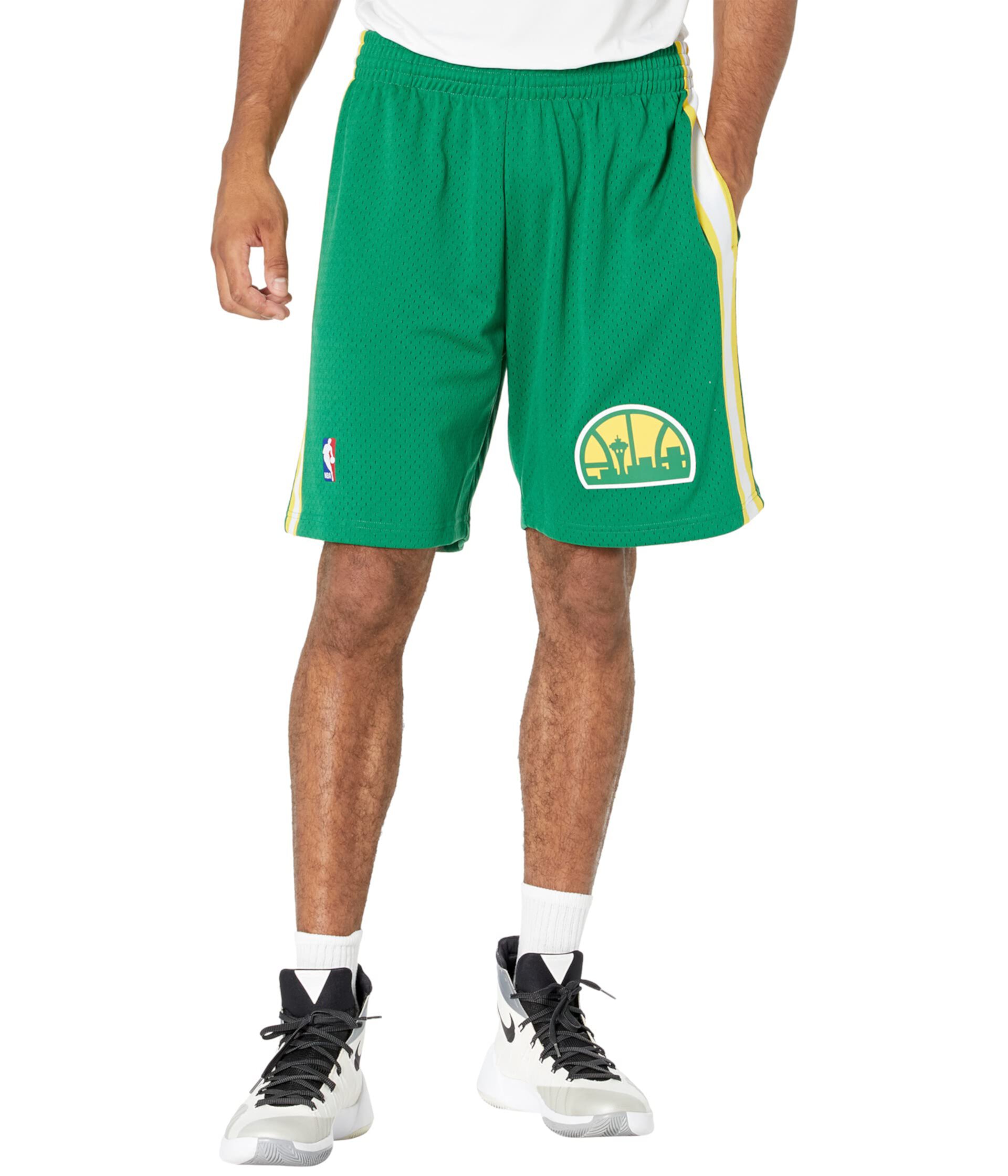 Шорты NBA Swingman Road Supersonics 94-95 от Mitchell & Ness, 100% полиэстер, с карманами Mitchell & Ness