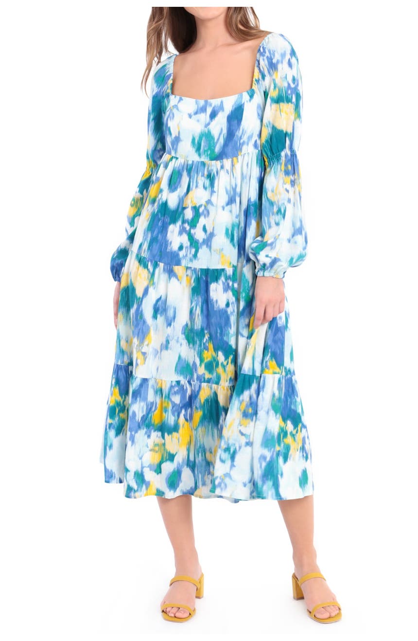 Многослойное платье-миди-миди из смесового льна с принтом Donna Morgan