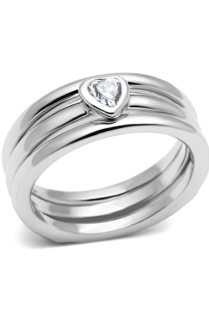 Наборное кольцо с родиевым покрытием Heart Cut CZ Covet